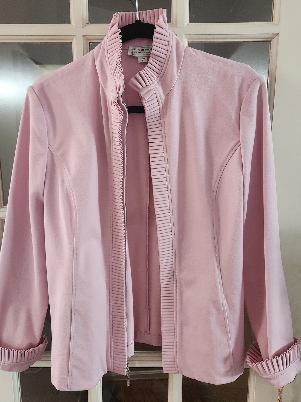 St. John Sport by Marie Gray Soft Pink Ruffle-Trim Zip Jacket